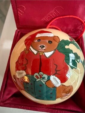 GANZ Red-Coated Teddy Bear Ornament with Green Gift